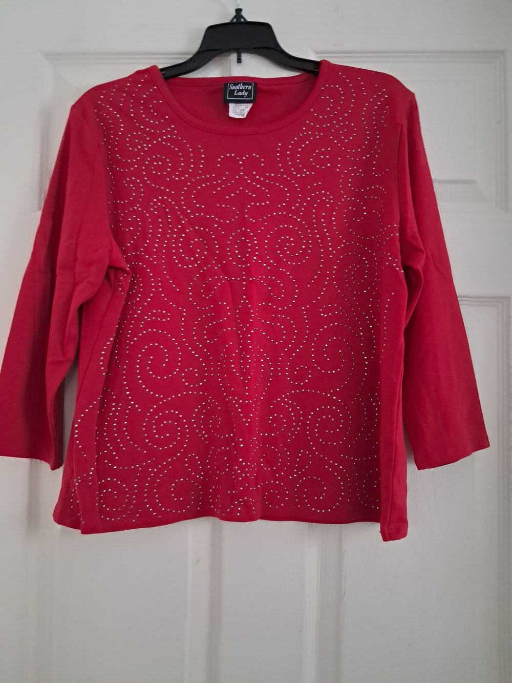 Southern Lady Womens Red Long Sleeve Embellished Top